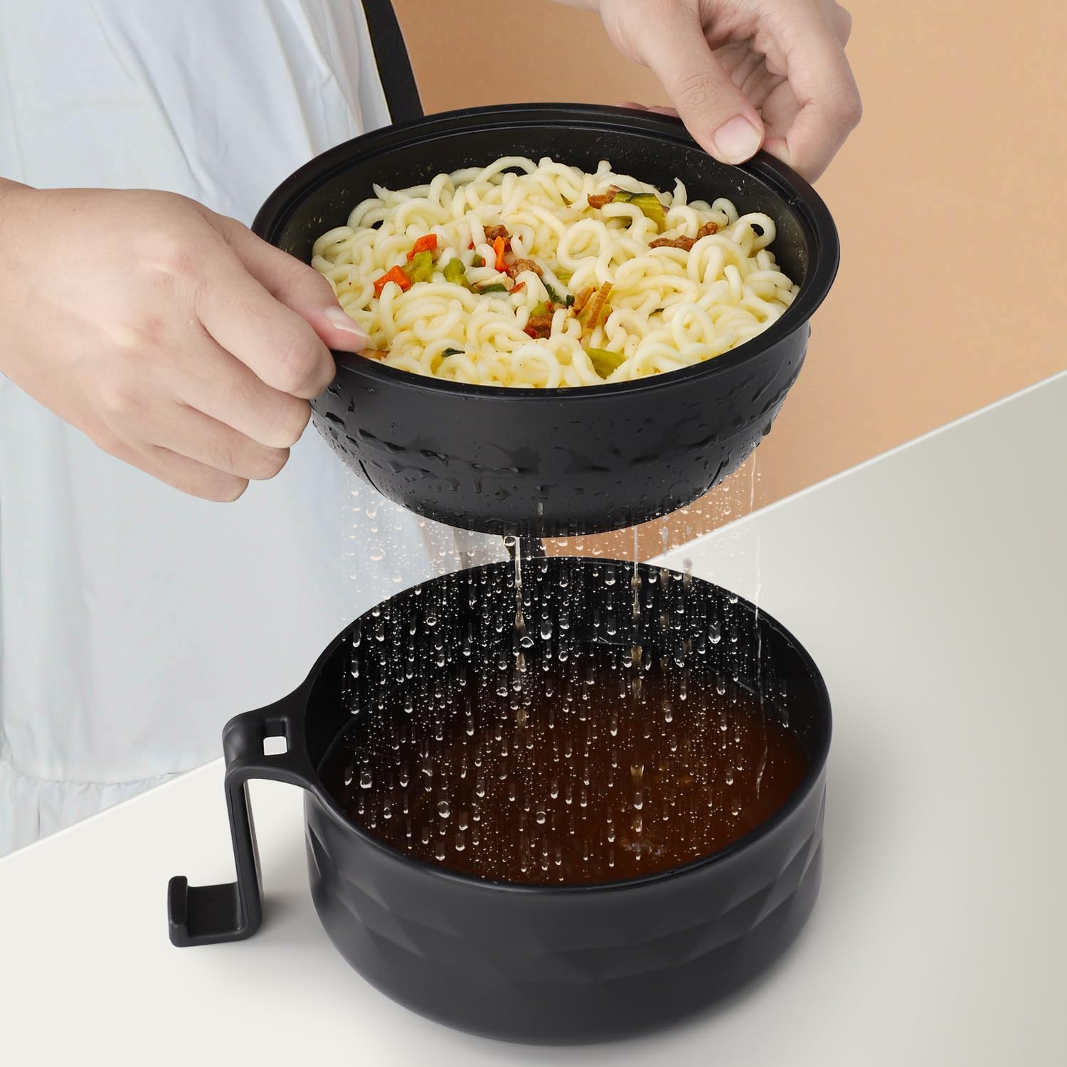 Ramen Bowl Set, Ramen Cooker 33 oz, Ramen Bowls with Chopsticks and Spoon, Microwave Pasta Cooker, College Dorm Essentials for Girls Guys (Black) — image 3