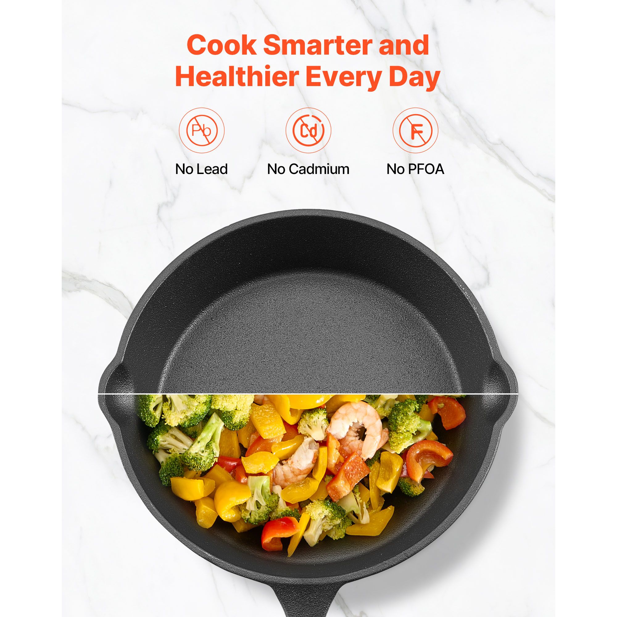 Cast Iron Skillet, 3 Pcs Frying Pan Set (160, 220, 265 mm), Heavy-Duty Skillets with Heat-Resistant Handle, Pre-Seasoned Chef's Pan, Kitchen Cookware โ image 4