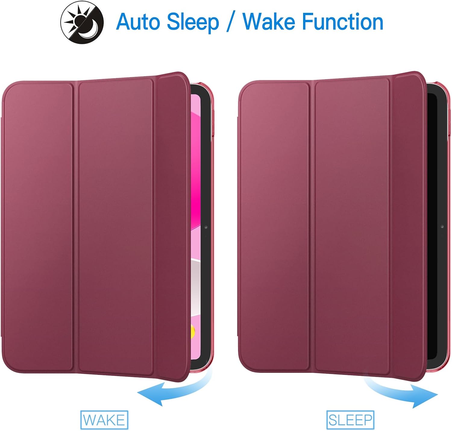 iPad (A16) 11th/10th Generation Case, Slim Stand Hard Back Cover with Auto Wake/Sleep Function, Burgundy — image 6