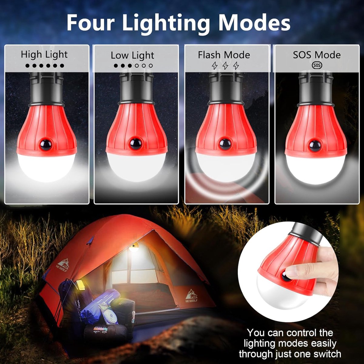 Camping Lamp - 4-Piece - Camping - Creative Adjustable LED Tent Lamp - Portable Camping Lamp - Camp Lamp - Tent Lighting - Lights - IPX4 Waterproof - Bright — image 2