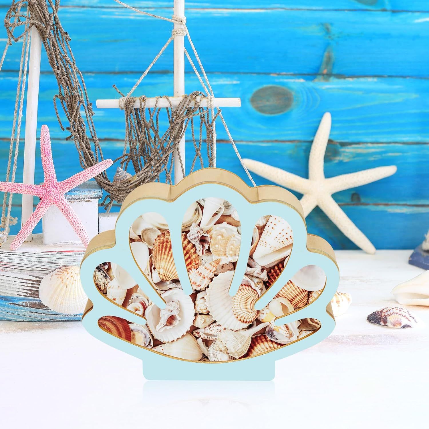 Wooden Seashell Display Box, Blue Coastal Storage and Decorative Organiser for Shell Collections, Home Decor, Bedrooms and Gift Giving — image 6