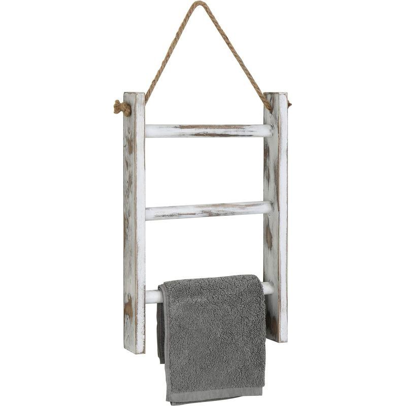 Solid Wood Wall Hanging Hand Towel Ladder Drying Rack, 3 Tier Bathroom Washcloth Hand Towel Storage Rack with Hanger Rope — image 4