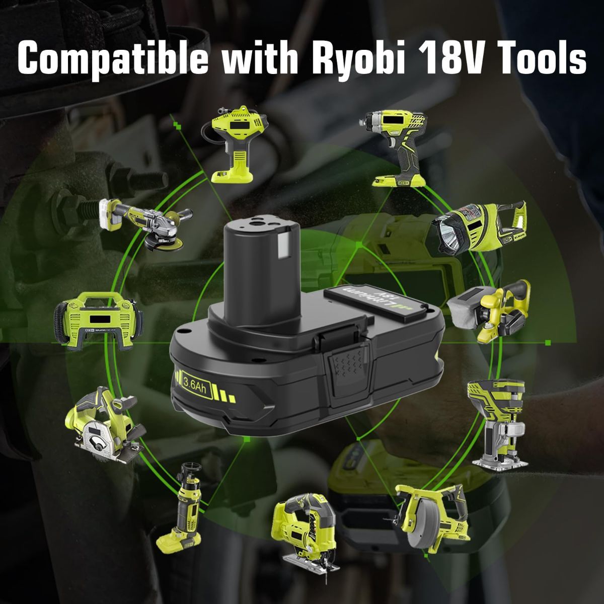 18V P108 Ryobi 18V Battery Replacement P117 Charger Lithium-Ion Battery Power - Black - Size 3000mAh — image 6