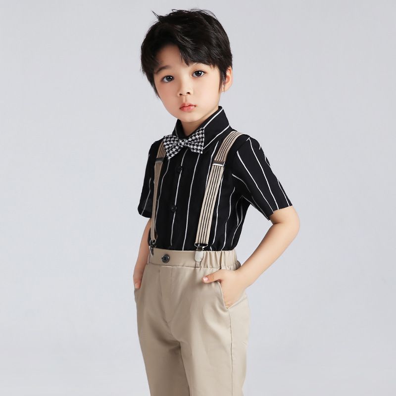 Boys Summer Cotton Short Sleeve Shirt & Shorts Set Black Button Shirt 4 Piece Set 150cm: recommended weight 29.00 kg-33.50 kg โ image 3