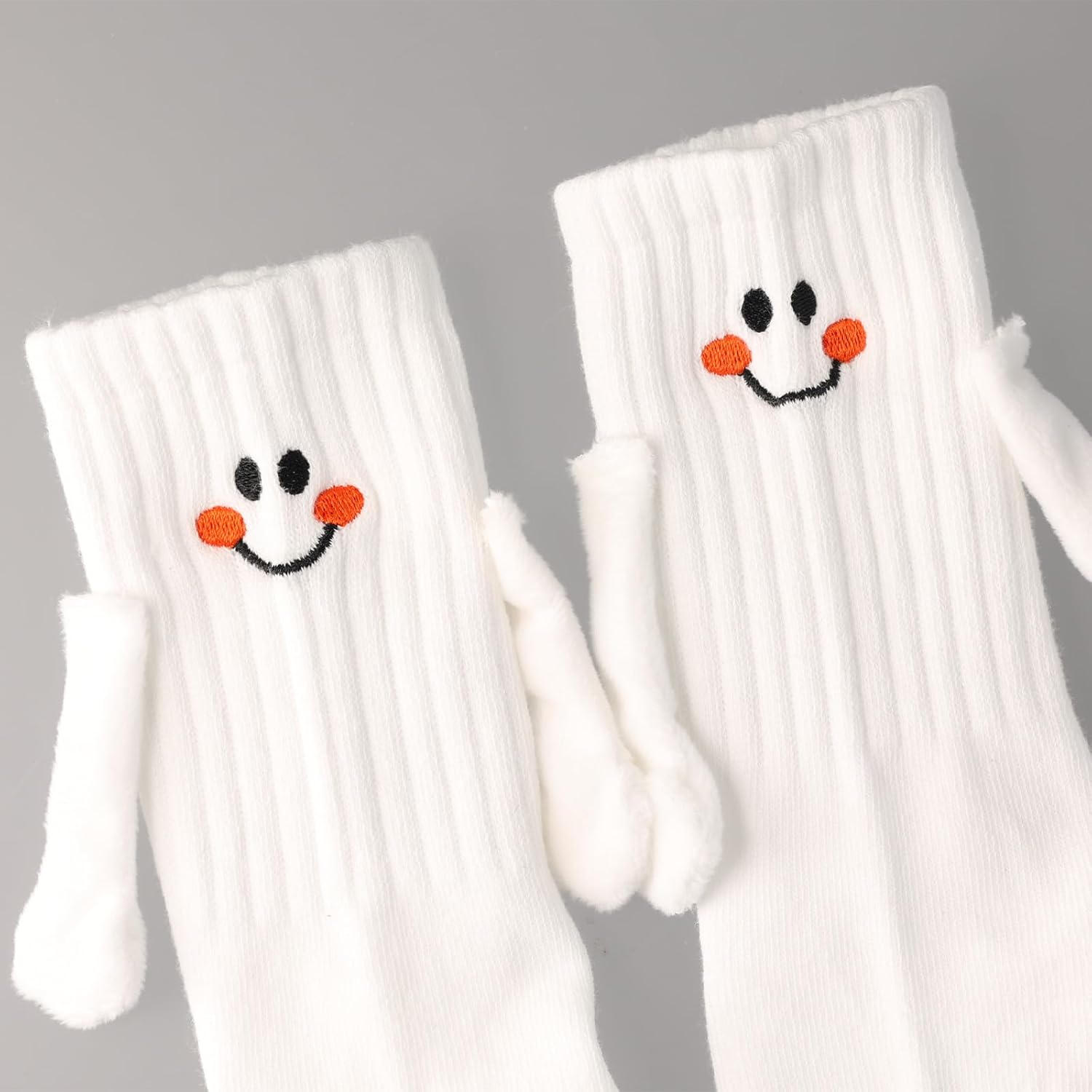 2 Pairs Hand Holding Socks for Kids, Funny Magnetic Mid-Tube Socks White Smile Face Matching Crazy Silly Slipper Socks Magnet Friendship Birthday โ image 4