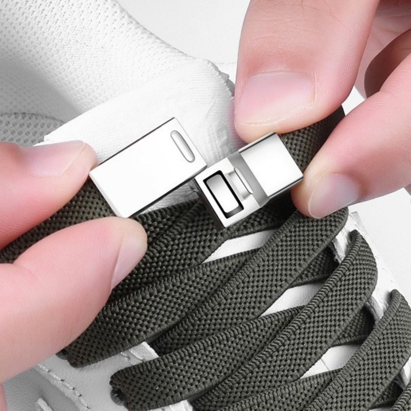3-Pair Set - Magnetic Wide Elastic No-Tie Shoelaces, Lazy Magnetic Lock Stretch Laces for Kids and Adults - Gray — image 2