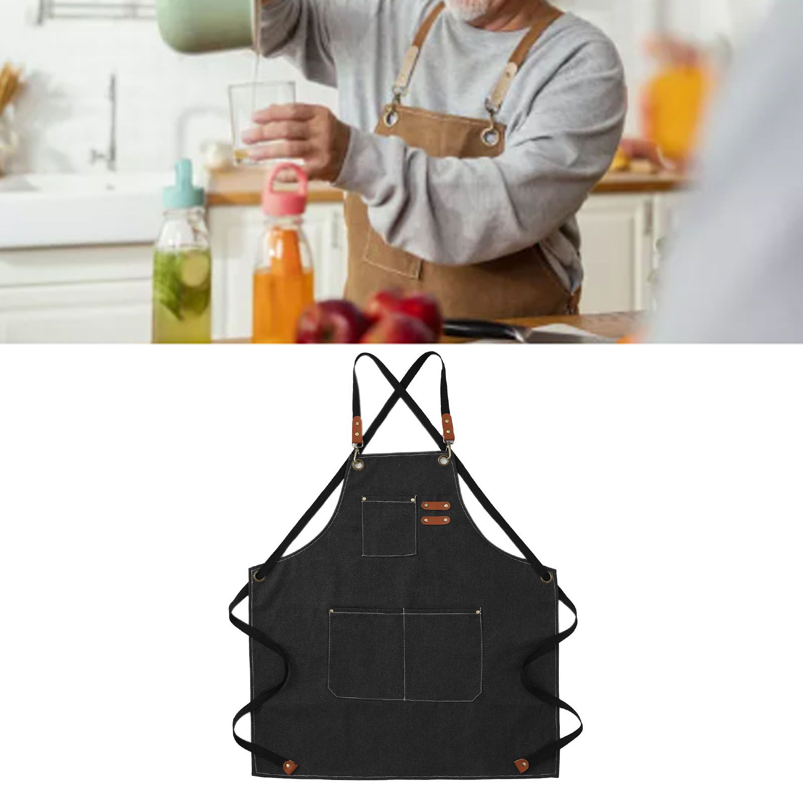 Artist Aprons Cotton Canvas Detachable Shoulder Straps Soft Comfortable Double Stitched Pockets Gardening Apron Black โ image 5
