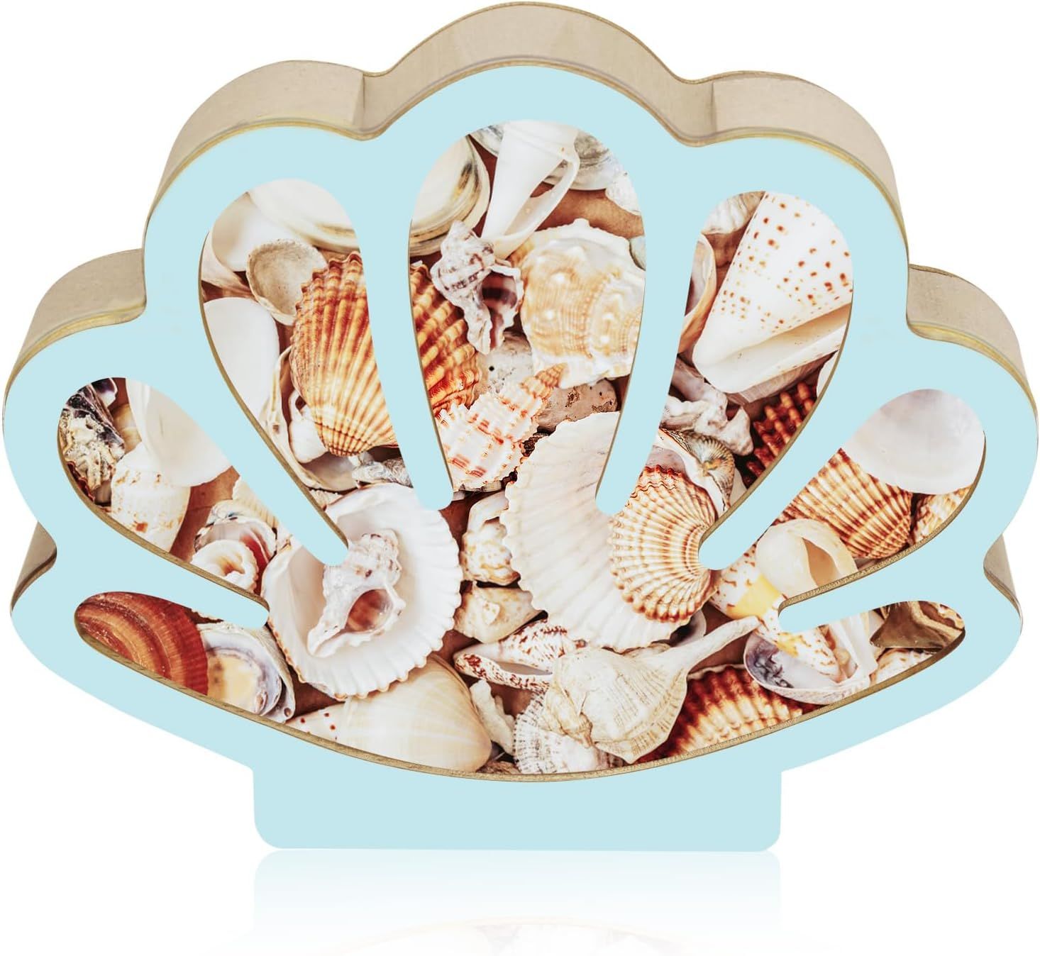 Wooden Seashell Display Box, Blue Coastal Storage and Decorative Organiser for Shell Collections, Home Decor, Bedrooms and Gift Giving