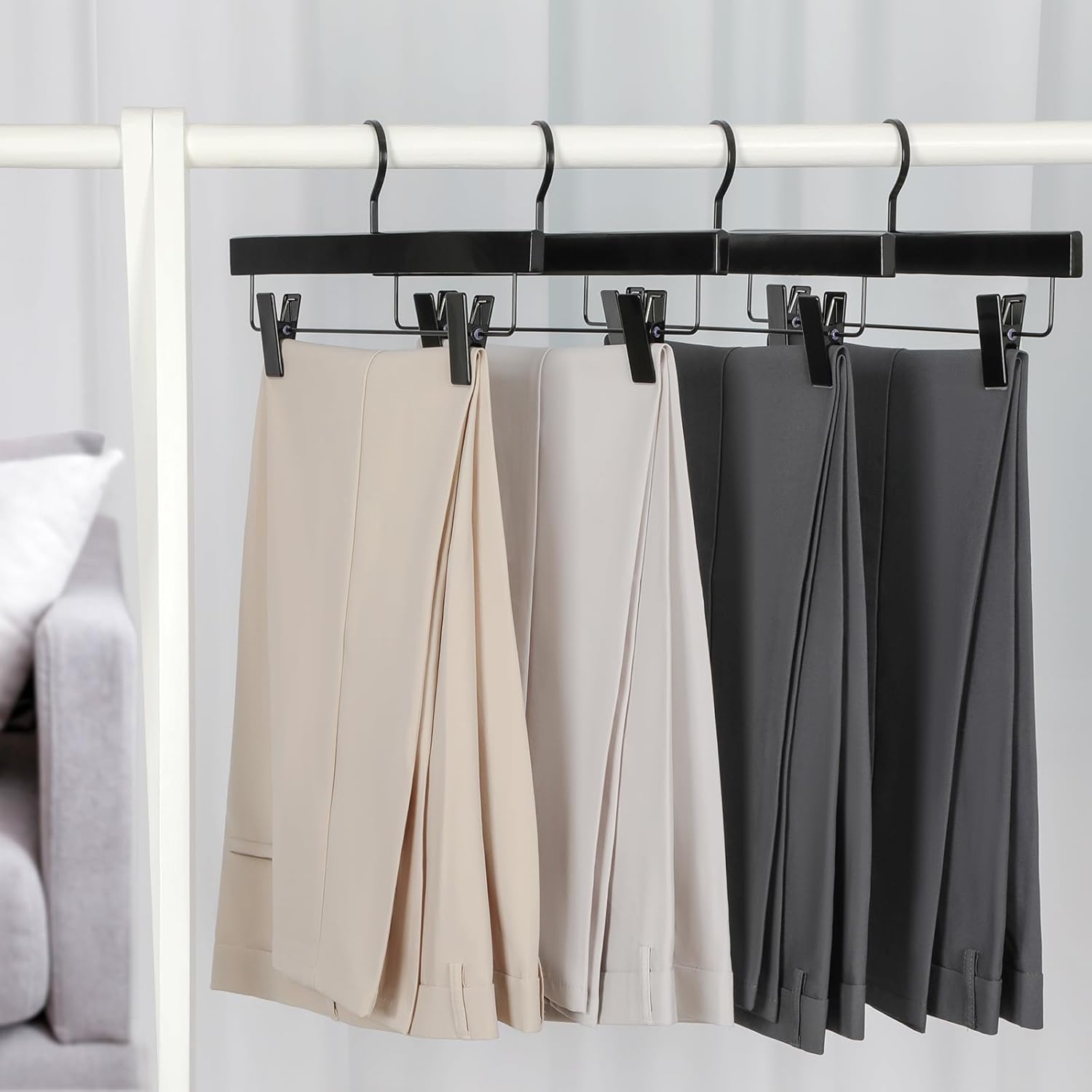 TOPIA HANGER Black Wooden Pants Hangers, Wood Skirt Hangers with Clips, Deluxe Jeans Hanger with 360° Swivel Anti-Rust Flat Hook, Smooth Finish Wood Hangers — image 2