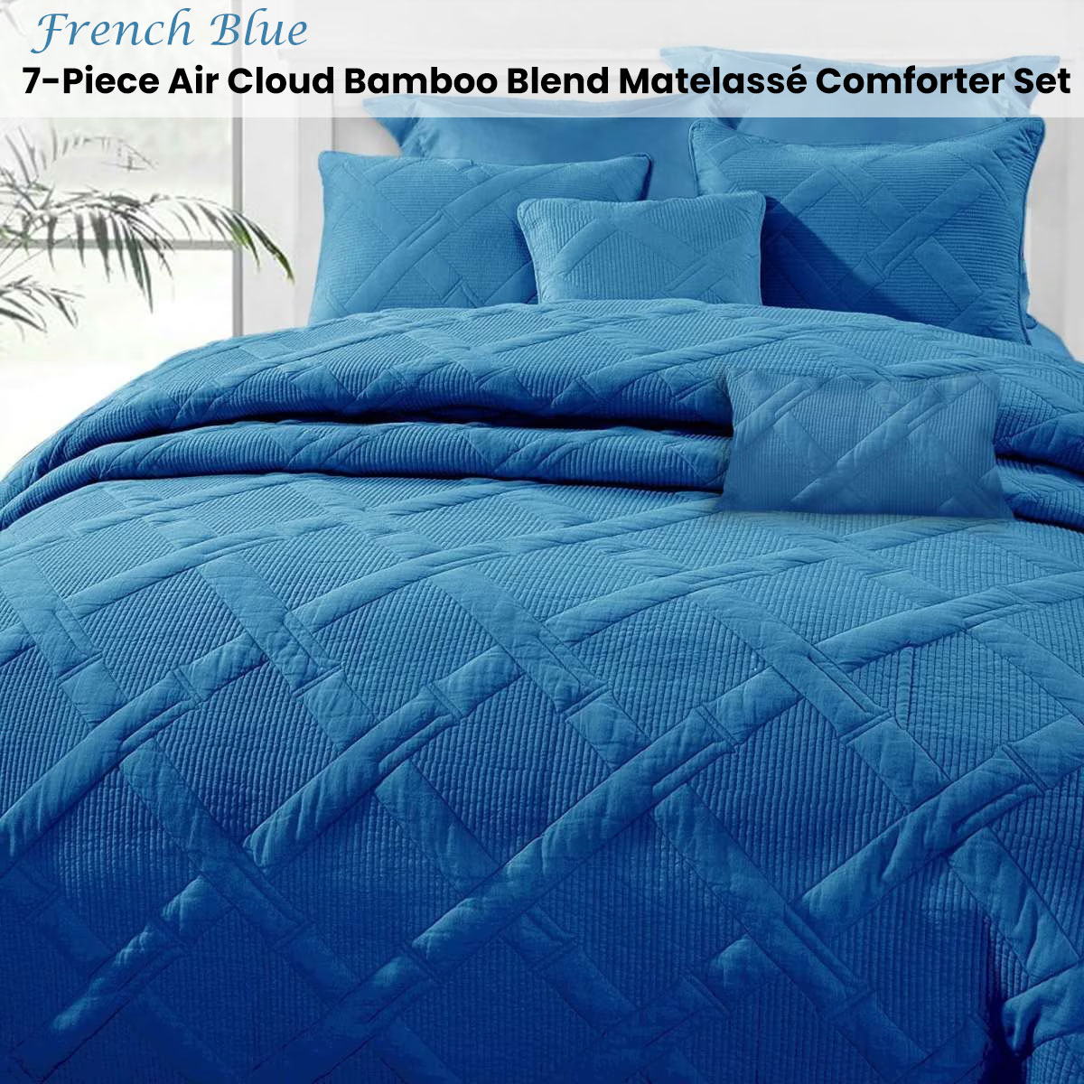 Ramesses French Blue 7- Piece Air Cloud Bamboo Blend Matelasse Comfort Set Queen โ image 2