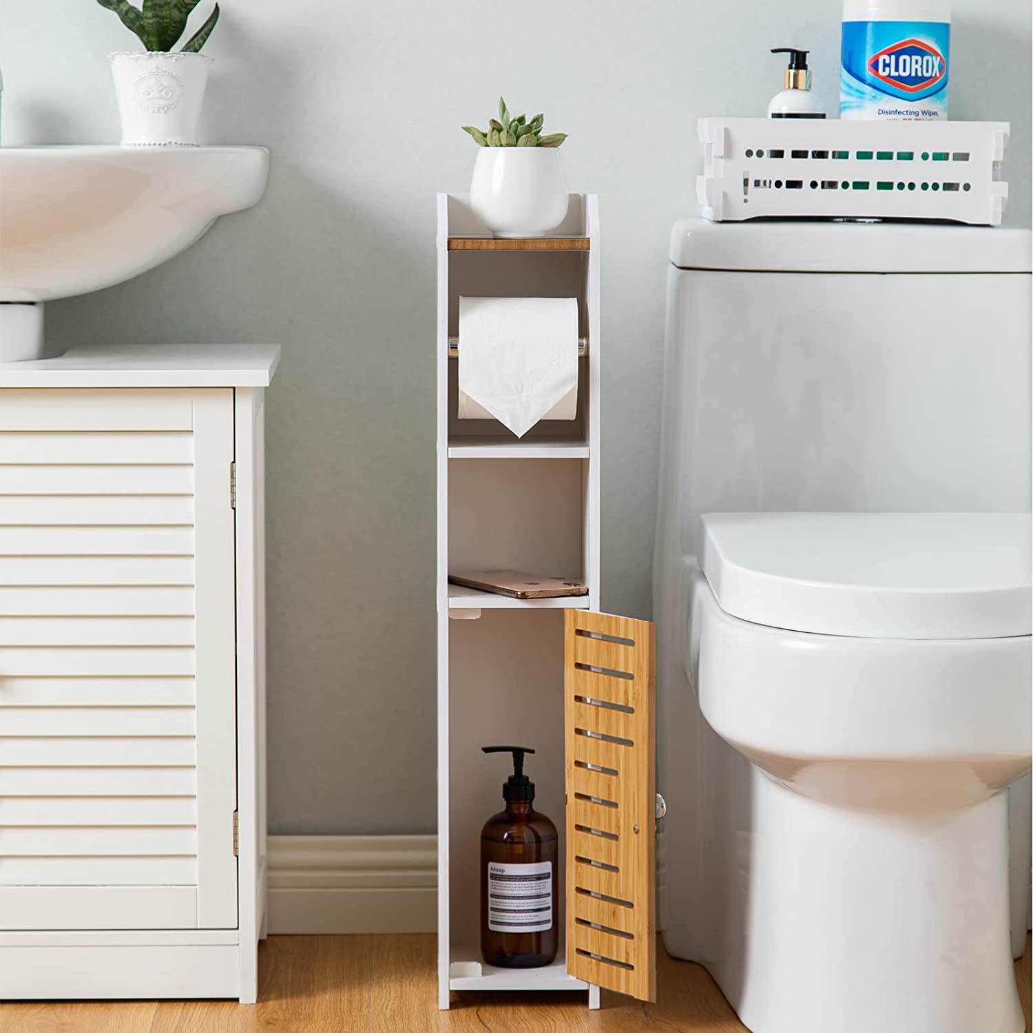 Toilet Paper Roll Holder for Bathroom with roller (Bamboo, 76cm) โ image 2