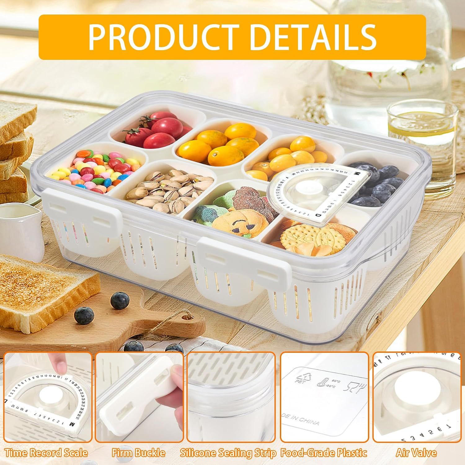 Snackle Box with Lid 8 Compartments for Snacks and Fruit — image 3