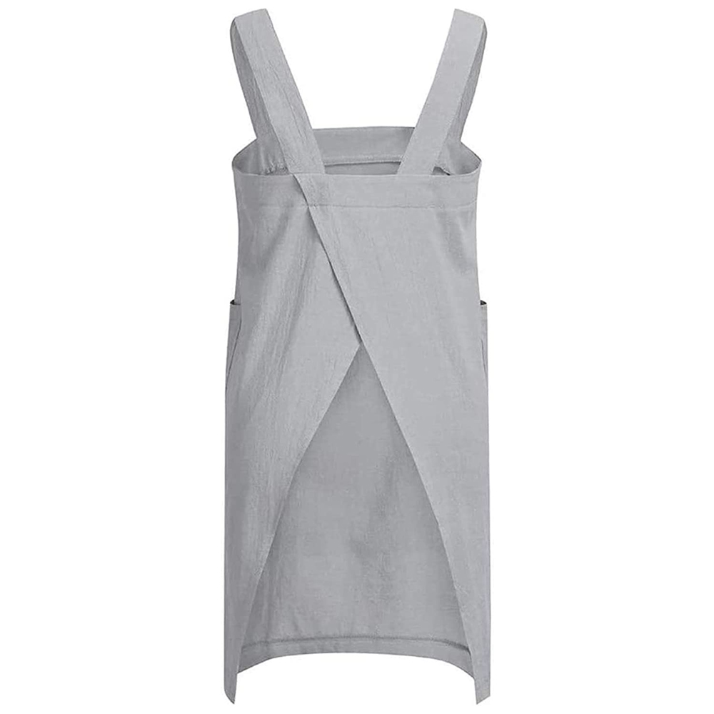 Gray Women's Cotton and Linen Apron with Cross Back and Large Pocket, Size M — image 2