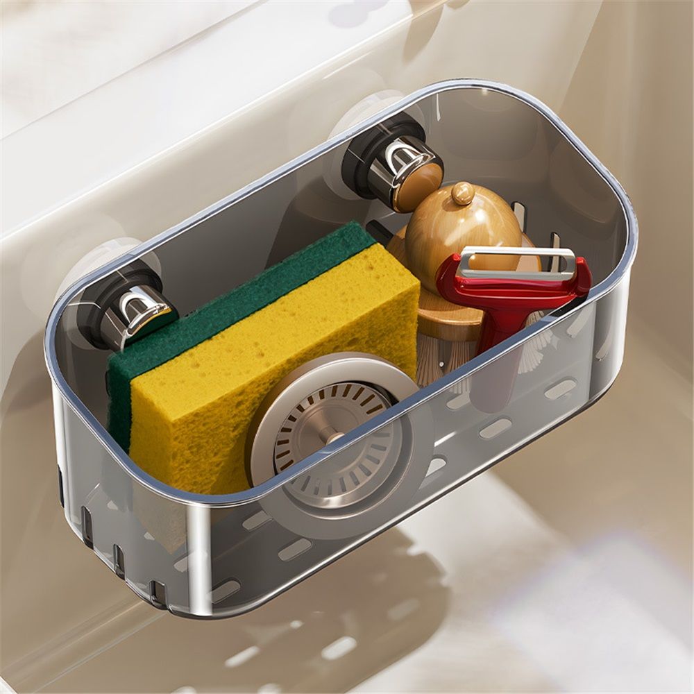 Plastic lock suction wall storage basket storage box for bathroom showers, bathtubs, and mirrors - transparent(grey) โ image 2