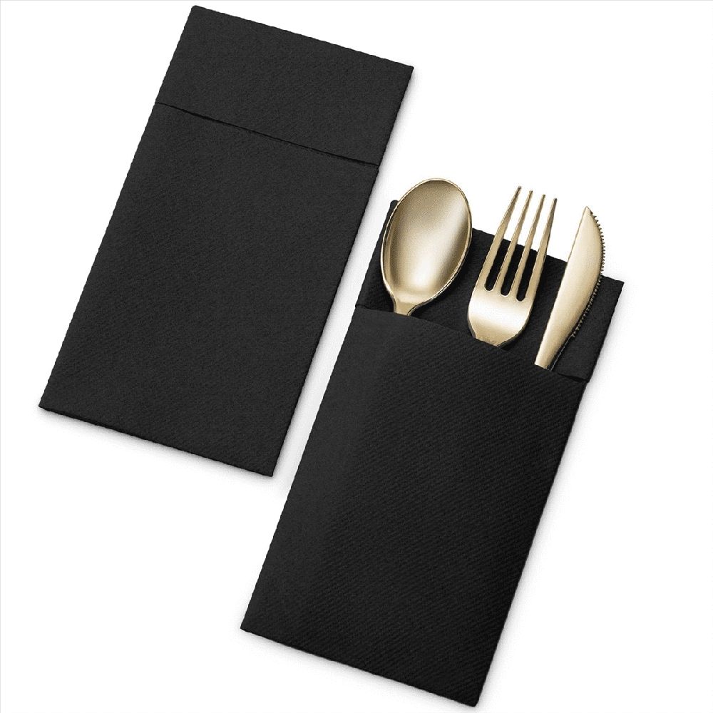50PCS Disposable Dinner Napkins with Built-in Flatware Pocket,Prefolded Cloth Like Paper Napkins for Wedding Party Black โ image 4