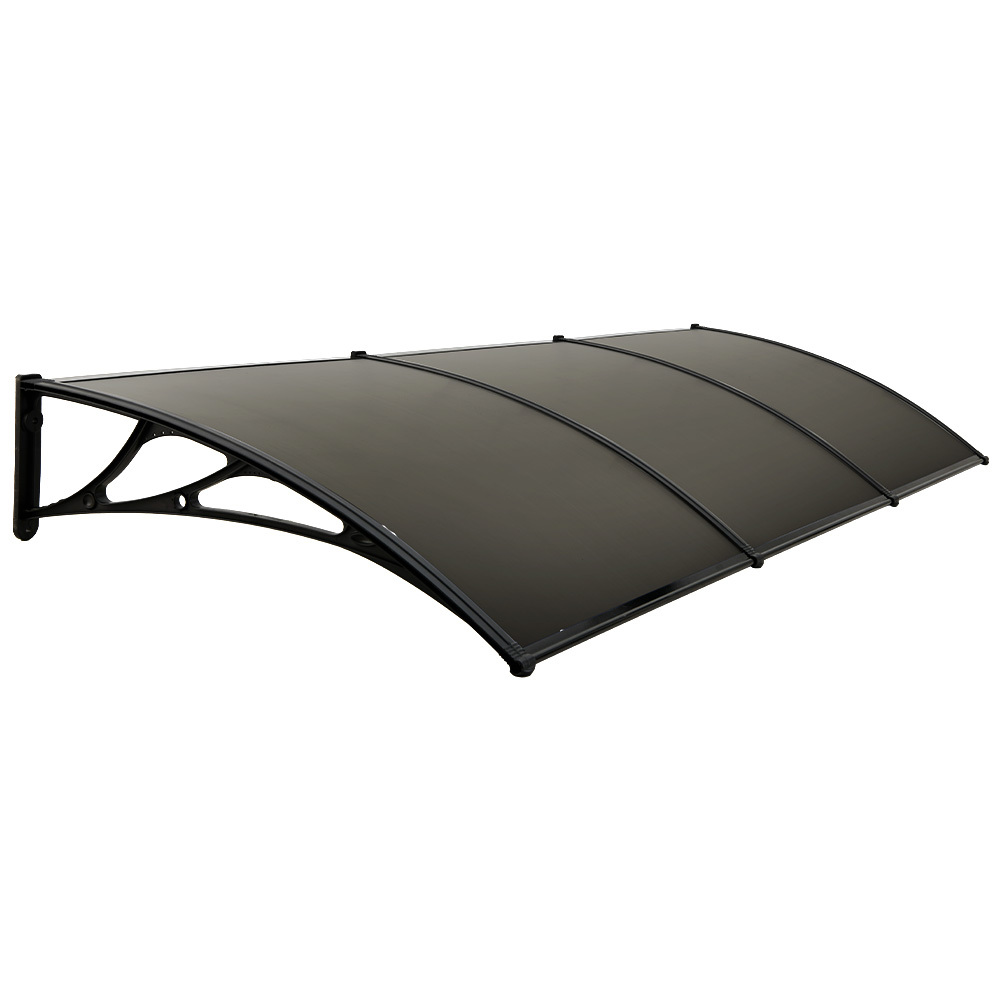 SHADE SHIELD 3 × 1m Aluminium Exterior Awning, Black DIY External UV Rain Protection Grey Tinted Polycarbonate Canopy Cover