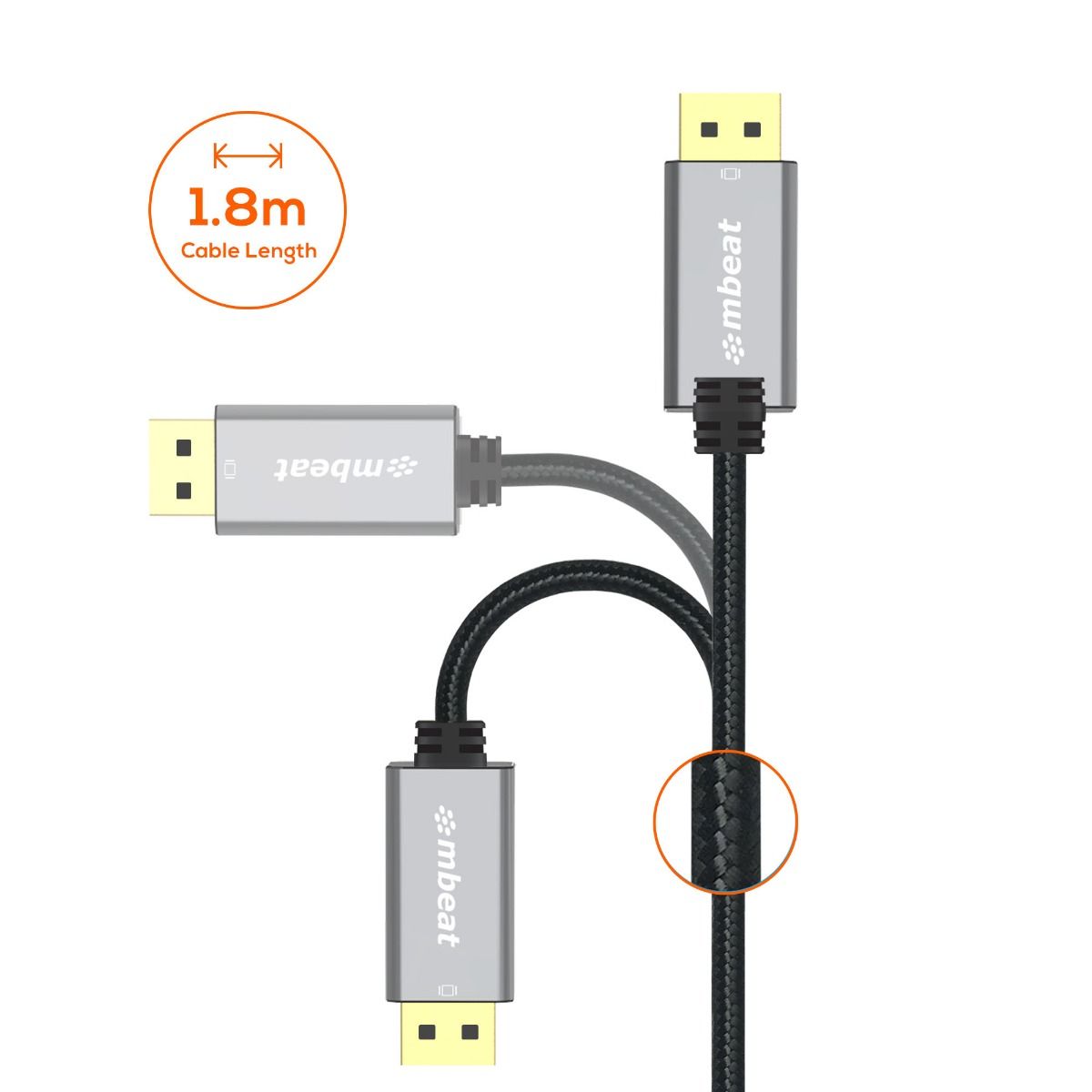 mbeat Tough Link 1.8m 4K/60Hz Display Port to HDMI Cable - Space Grey โ image 5