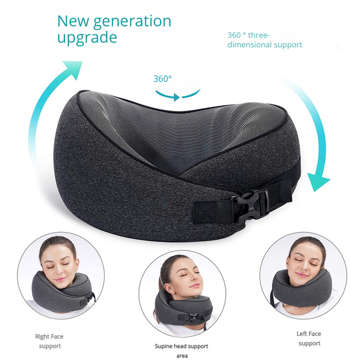 Dark Gray Buckle Tape Memory Foam U-Shaped Neck Pillow - Snail Travel Cushion for Airplane, Office Nap, and Travel - Adjustable with Magnetic Therapy Cloth โ image 2