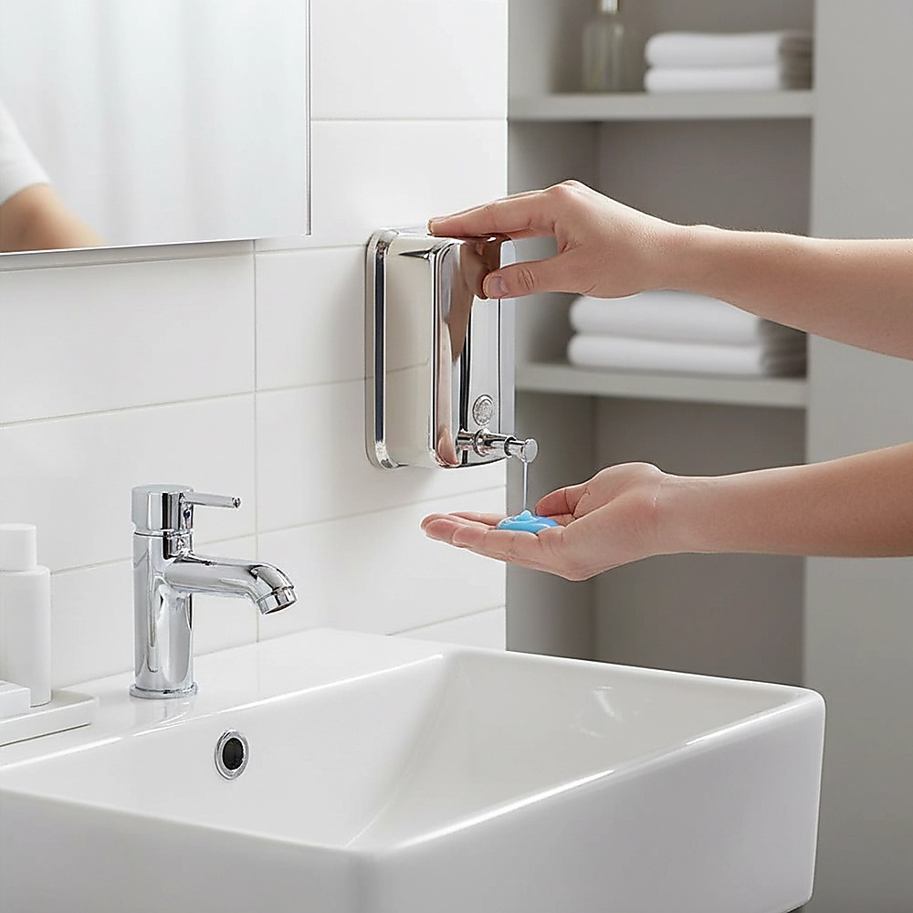 304 Stainless Steel Commercial Liquid Soap Hand Sanitiser Dispenser Wall Mount Bathroom Kitchen Office Hospital Restaurant 1000ml โ image 5