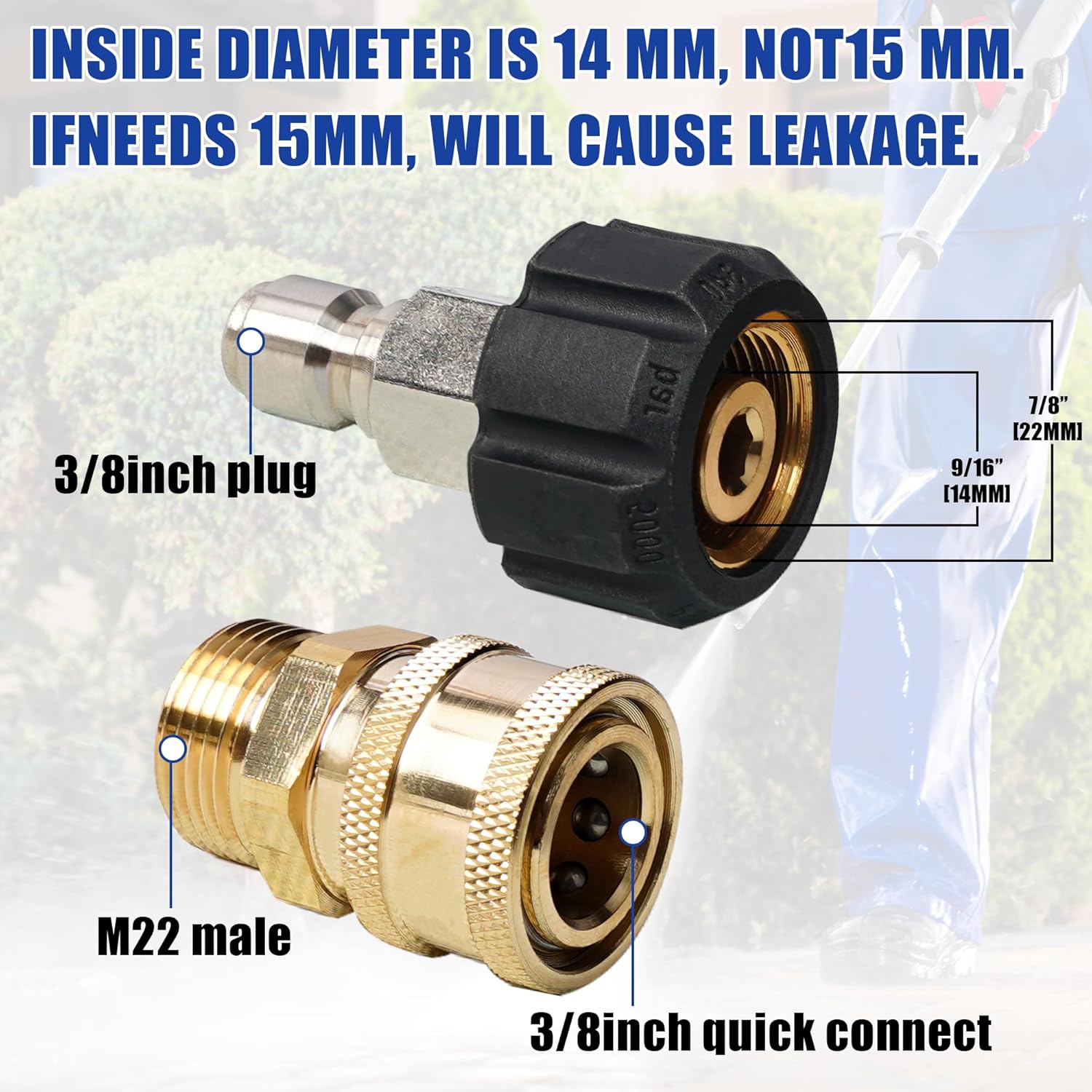 Pressure Washer Quick Connect Fittings, M22 14mm to 3/8 Inch Quick Connector Power Washer Adapter, 2 Set โ image 2