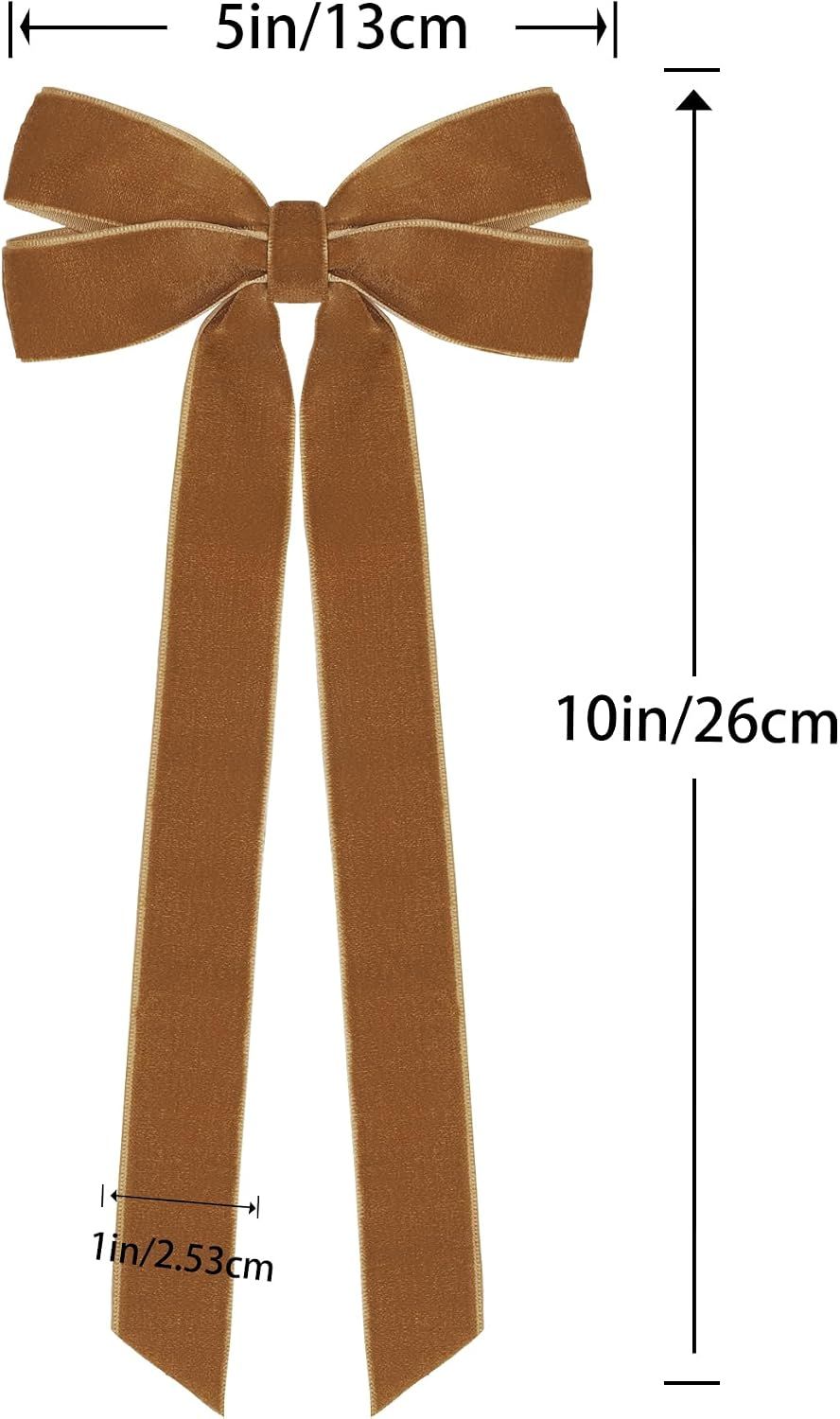 12Pcs Vintage Velvet Ribbon Bows Christmas Tree Decorations,5in x 10in Brown Xmas Ornaments for Tree Home Party Front Door Wreath Holiday Decor — image 2