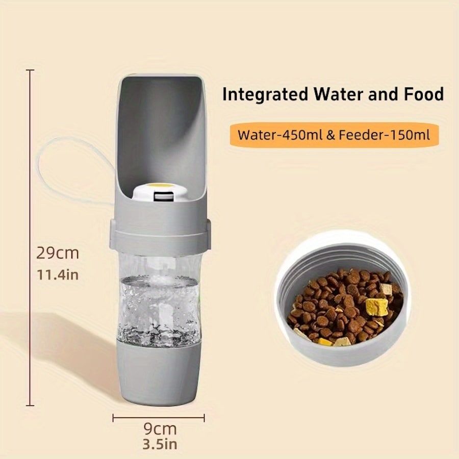 Portable Dog Water Bottle – Leak-Proof Pet Water Dispenser with Food Storage, Ideal for Outdoor Walks, Camping, and Travel (Grey) — image 5