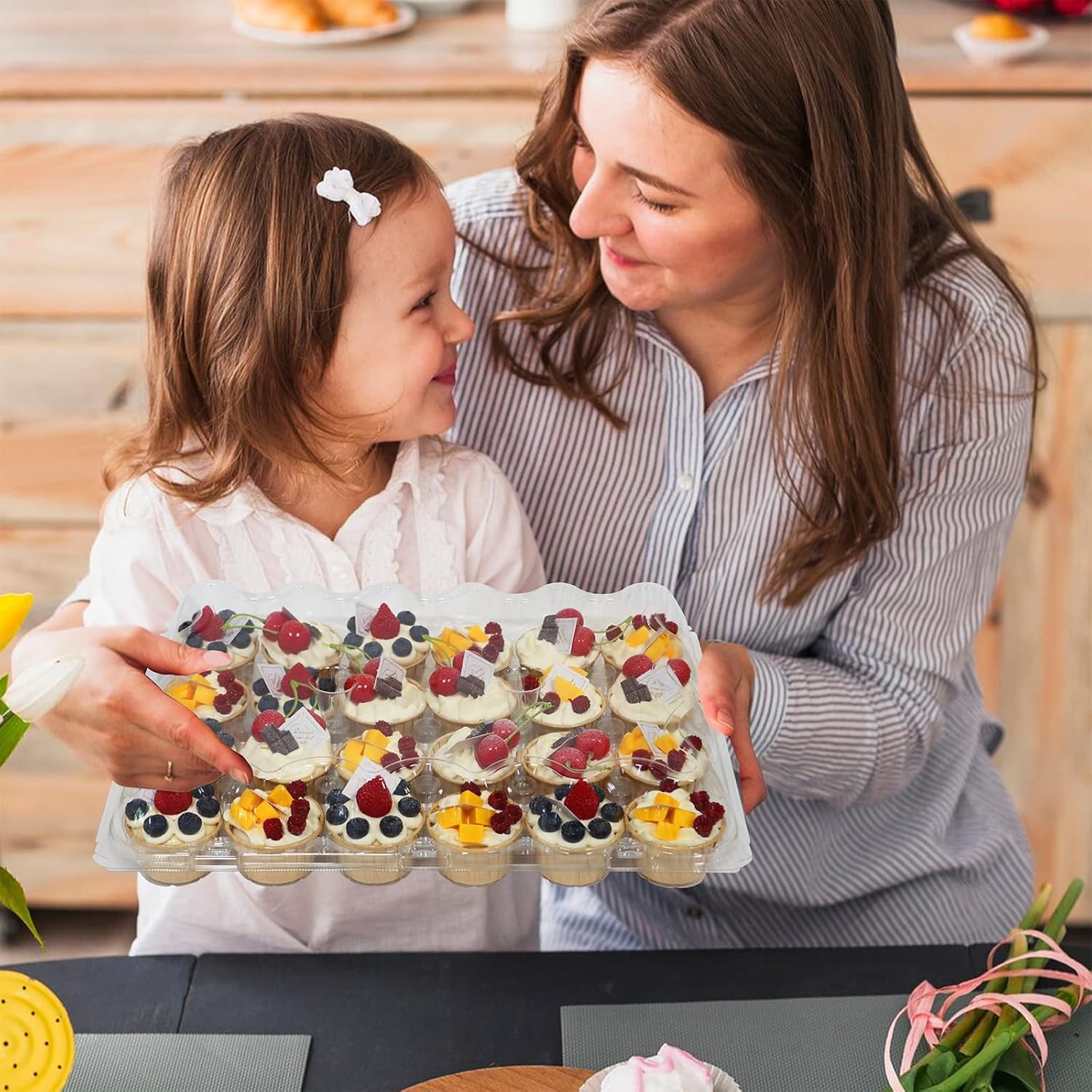 24 Count x 10 Sets Plastic Cupcake Containers, Durable and BPA-Free Cupcake Holder with Lid for Easy Transport Storage, Stackable Clear Cupcake Carriers โ image 6