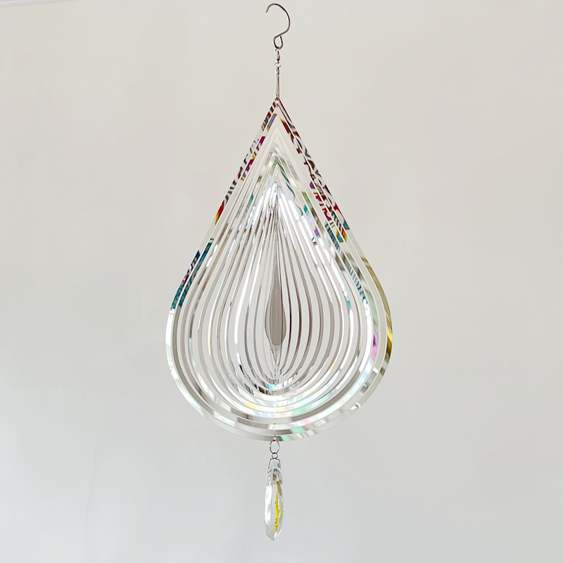 3D Silver Stainless Steel Rose Water Drop Wind Chime (25x26CM) - Mirror Reflective Hanging Garden Art and Outdoor Decoration โ image 2