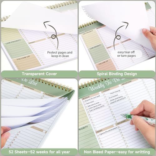1Pack Weekly To Do List Notepad, 8.5"x11" Desk Planner 52 Sheets, 100GSM Paper Undated Habit Planner, Productivity Organizer Notepad β image 2