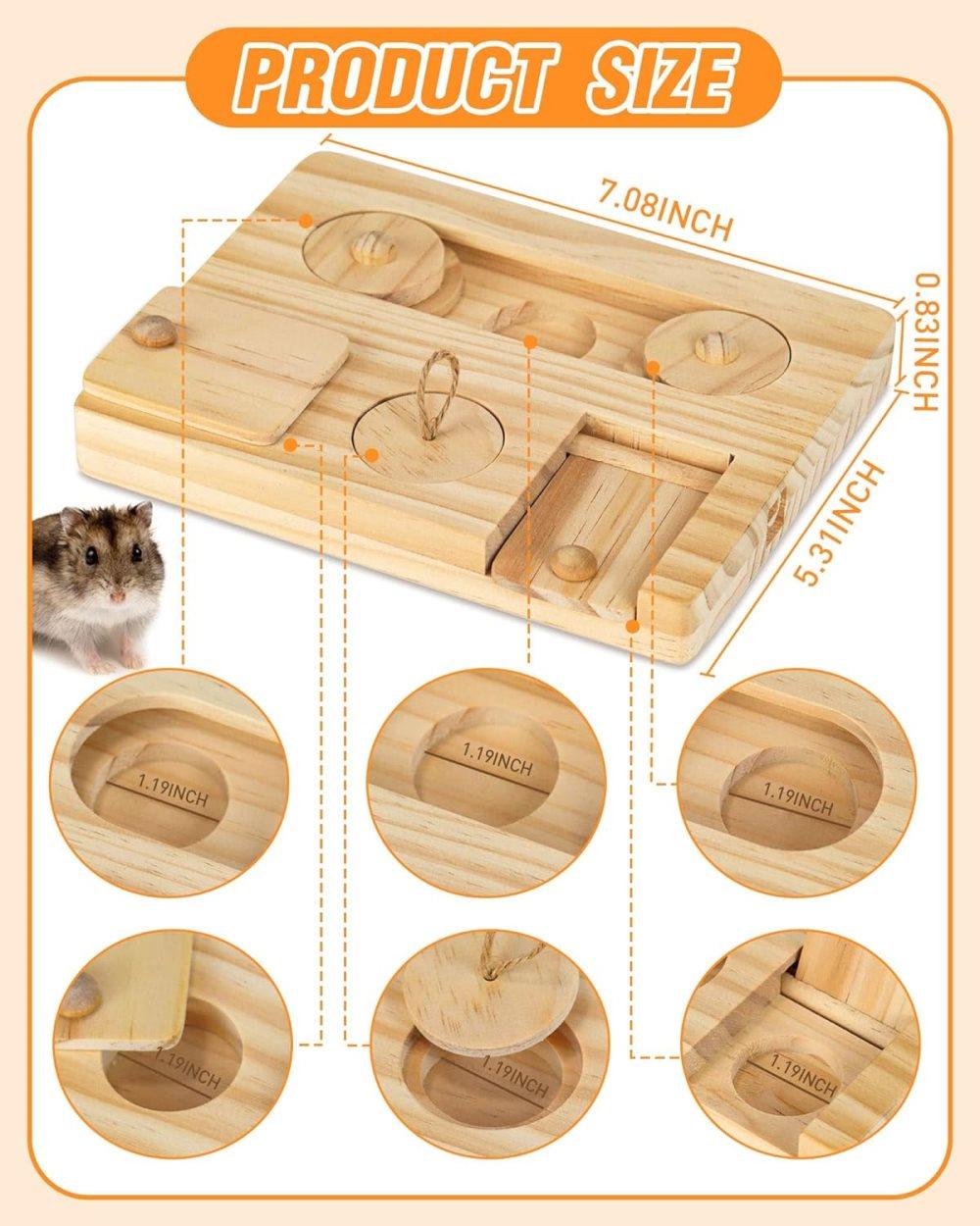 6-in-1 Hamster Feeder Interactive Wooden Game with Treat Dispenser and Rodent Search Toy for Hamsters Rabbits Chinchillas Gerbils — image 2