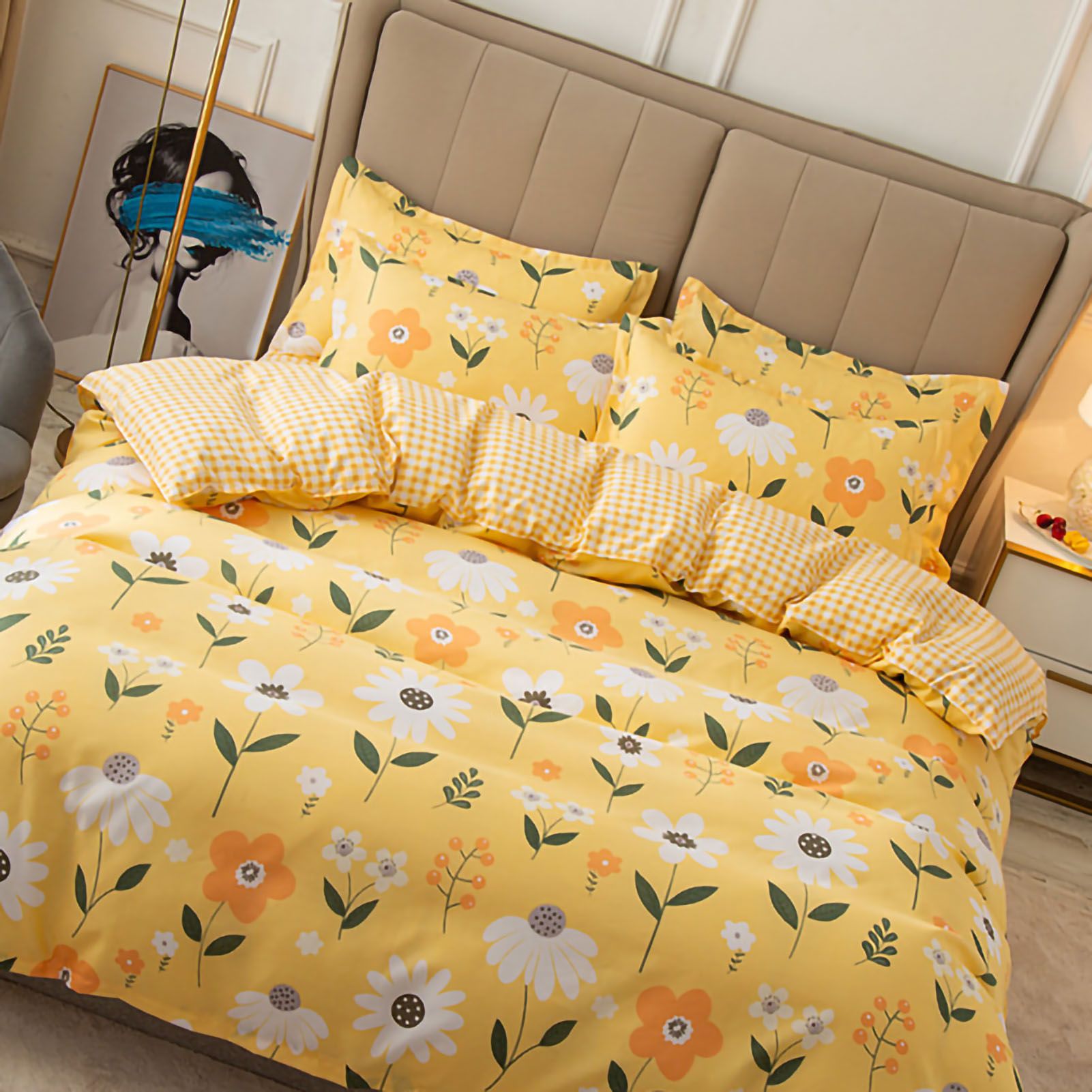 Skin Friendly Quilt Cover Thickened Polyester Soft Brushed Duvet Cover Quilt Bedding for Dormitory Bedroom Yellow Flowers 180x220cm โ image 4