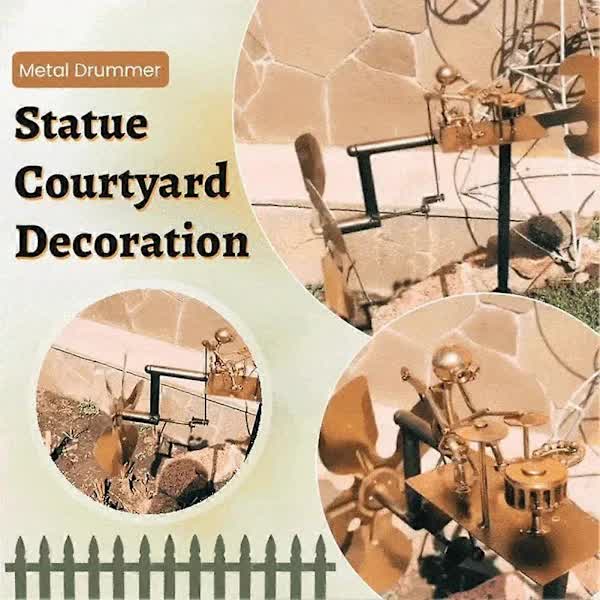 Drummer Weather Vane Garden Decoration, Handmade Metal Percussionist Music Weather Vane Statues Ornaments, Rock Art Wind Spinners Weather Vane for Yard Lawn — image 2