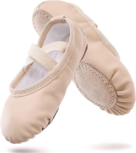 Women's Ballet Shoes – Ballet Shoes for Girls – Beige – Soft PU Leather Dance Shoes with Non-Slip Sole – Suitable for Ballet, Yoga & Home Use – For 8.5 UK