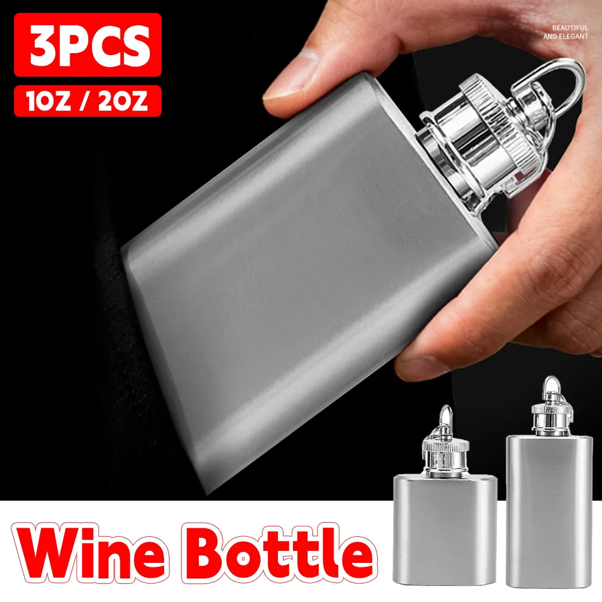 Mini Stainless Steel Hip Flask 1/2oz 3Pcs Portable Pocket Liquor Bottle Travel - 1OZ — image 2