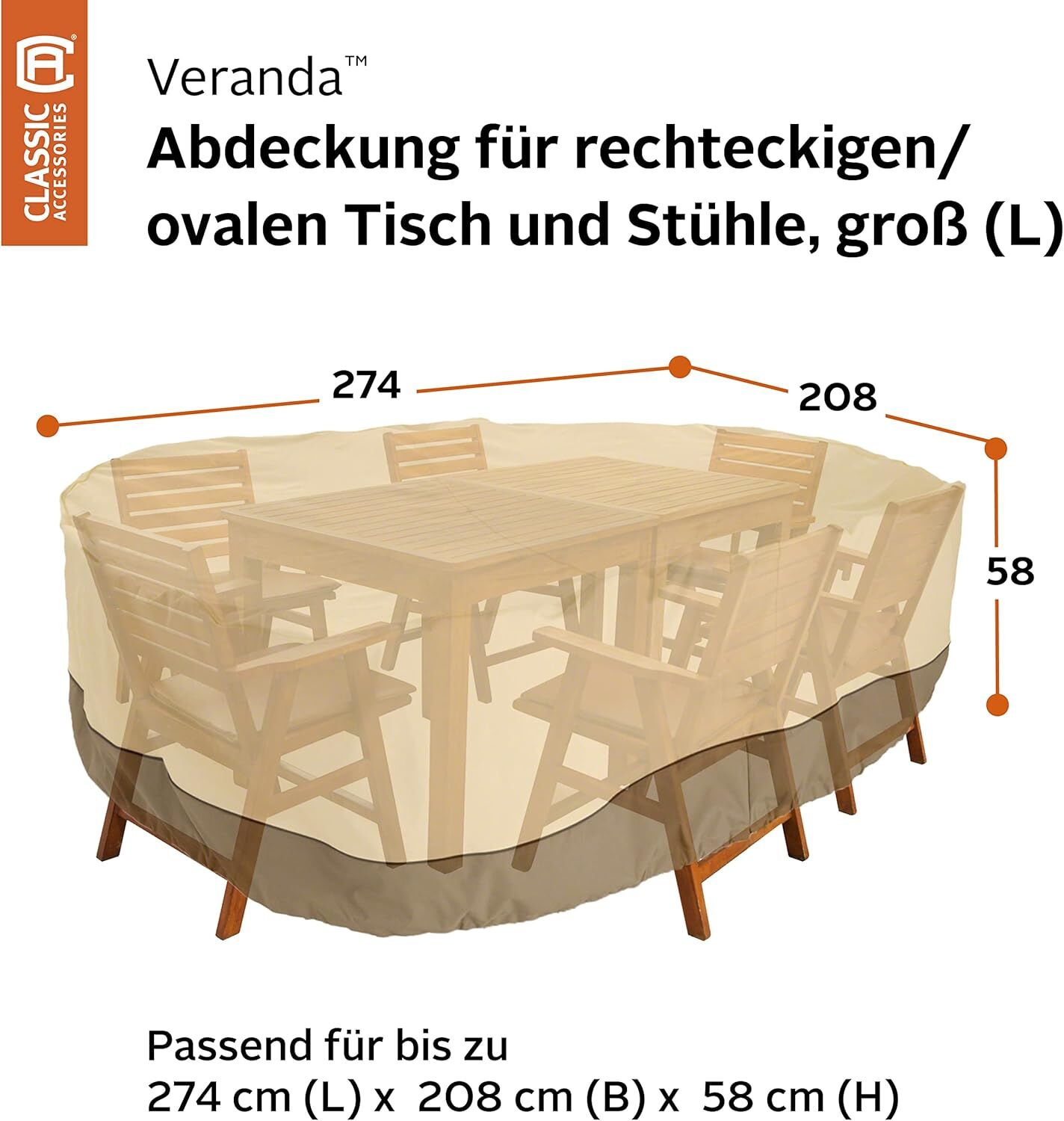 Patio Table & Chair Cover with Umbrella Hole: Water-Resistant Outdoor Furniture Cover for Rectangular/Oval Garden Sets (274x208x58 cm LxWxH) — image 2