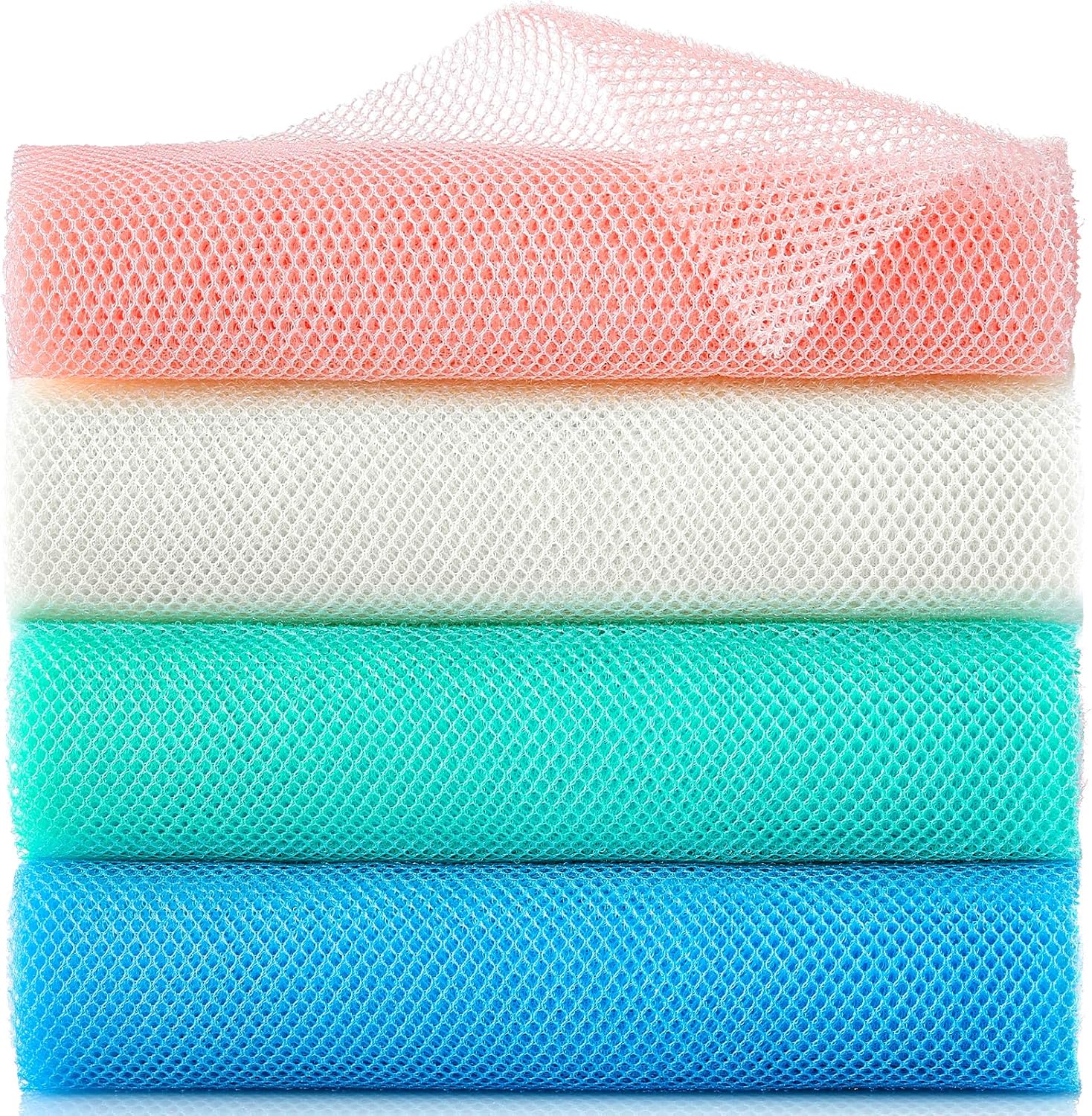 4 Pieces African Exfoliating Net, Long African Net Sponge, Nylon African Net Cloth, Exfoliating Washcloth, Body Scrubbers for Use in Shower, Back Scrubber Skin