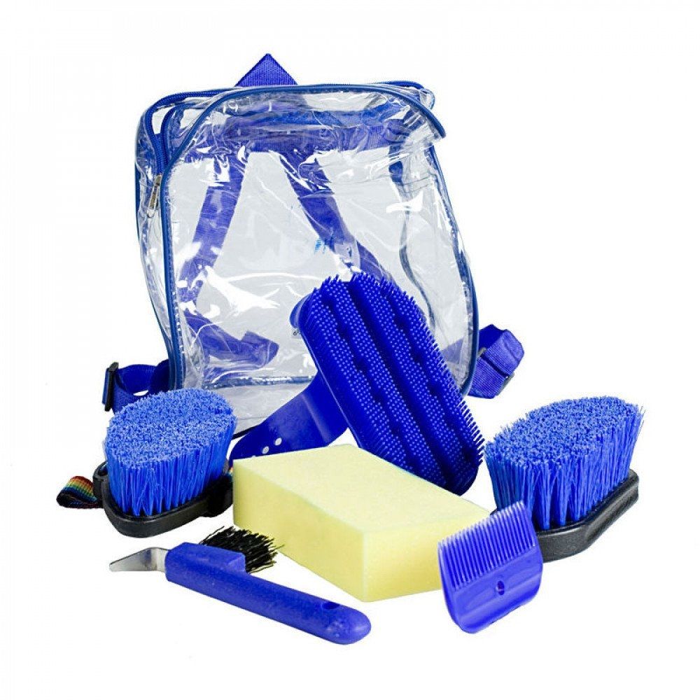 9 Pieces Horse Grooming Kit Tack Room Supplies Set with Organizer Tote Bag, Oval Massage Curry, Hard and Soft Brush, Hoof Pick, Sweat Scraper, Bathing Sponge — image 5