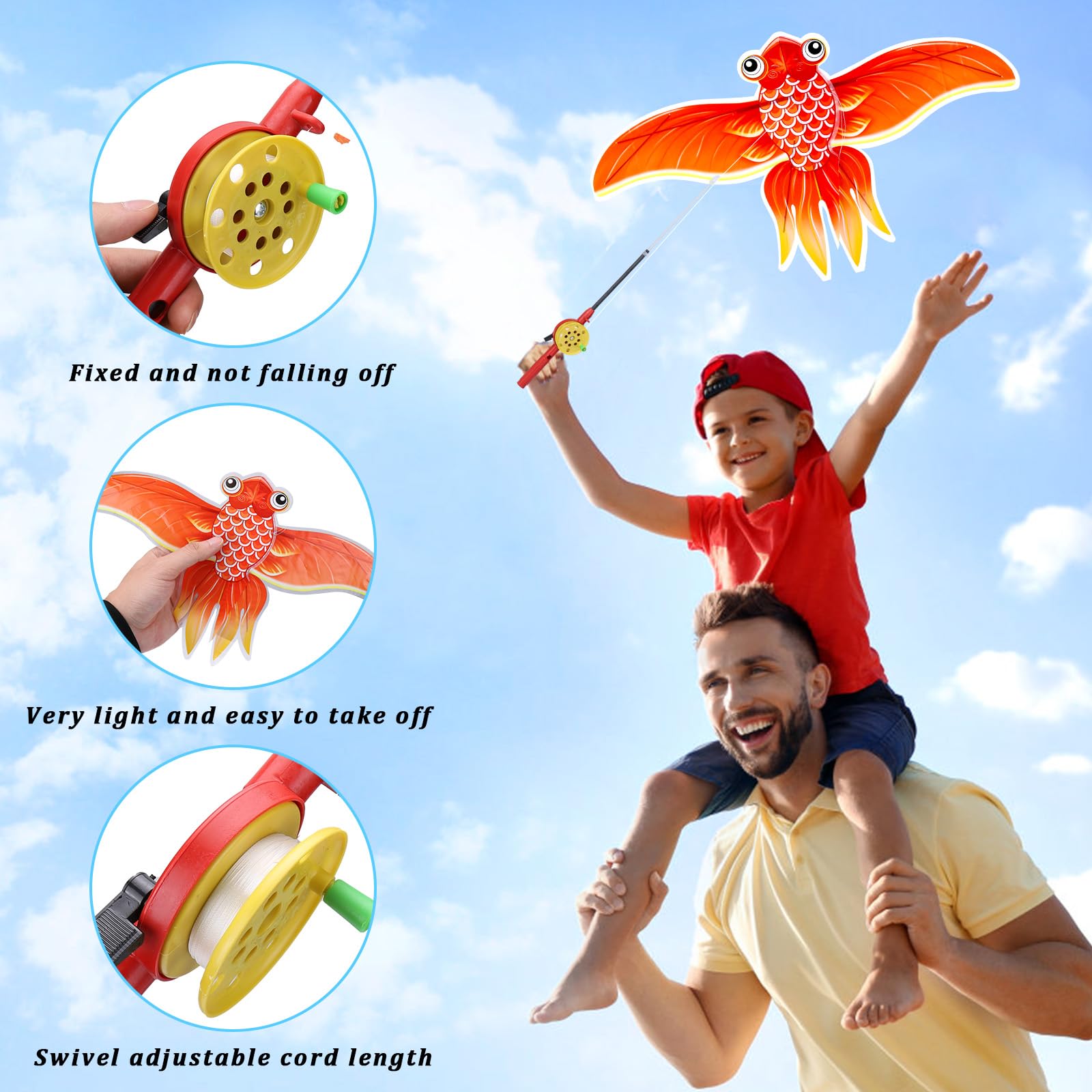Kids’ Mini Fishing-Rod Kite Set – 3-Pack Fish Designs, Easy-Grip Reel Handle, Adjustable Line, Lightweight & Durable for Outdoor Play, Perfect for Beginners — image 3