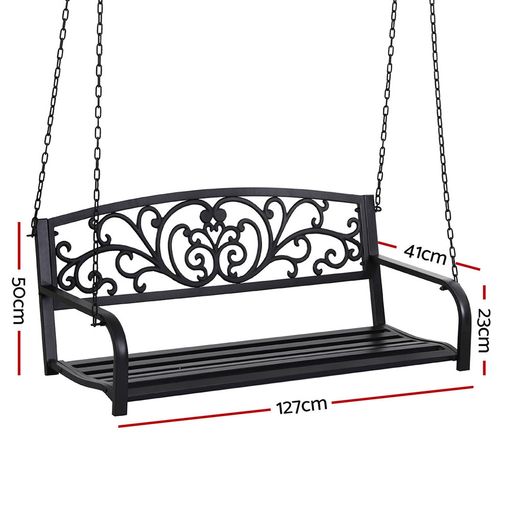 Gardeon Outdoor Porch Swing Chair Patio Furniture Floral Backrest 2 Seater Black โ image 2