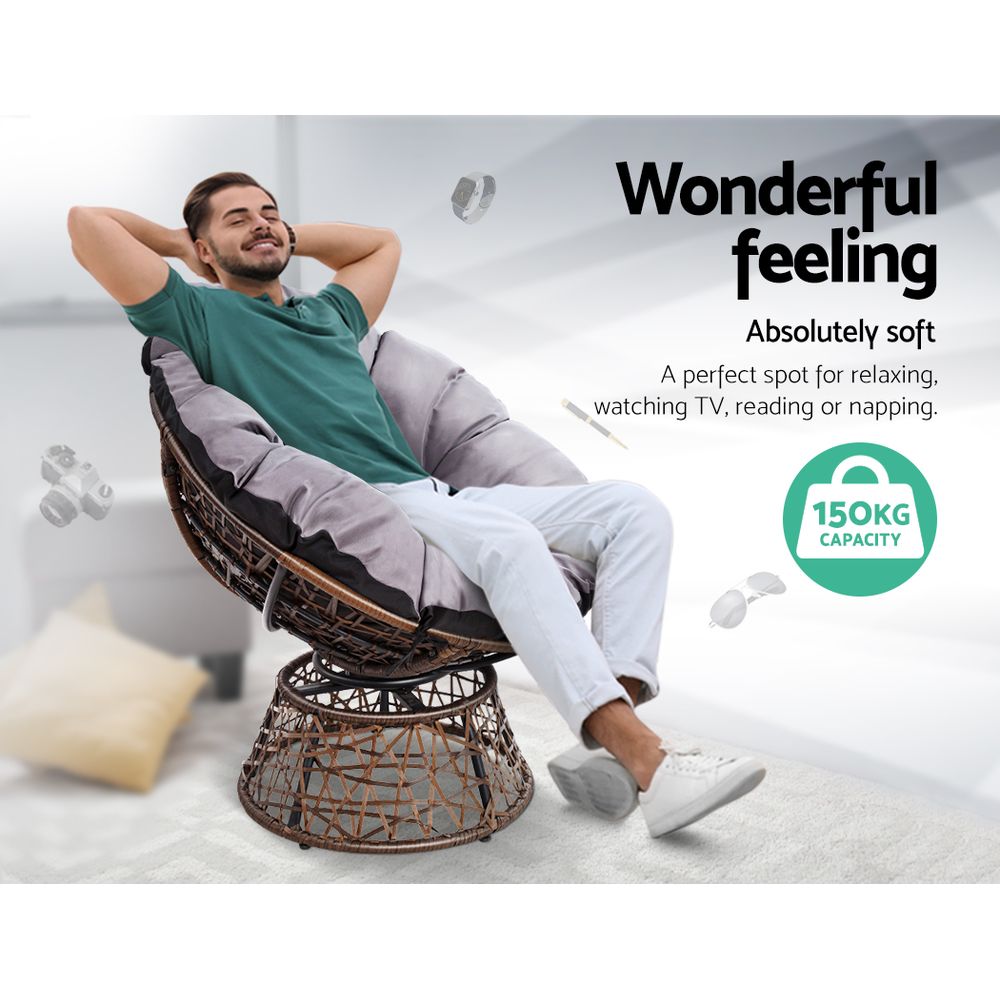 Gardeon Outdoor Lounge Setting Papasan Chair Wicker Table Garden Furniture Brown โ image 4