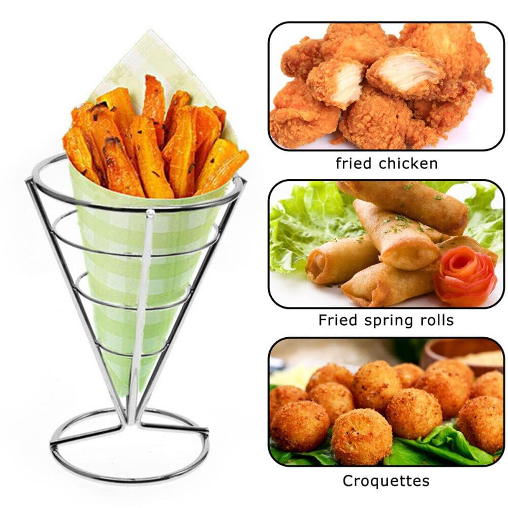 potato chip cone-shaped metal wire basket with dipping sauce snack appetizer rack, suitable for kitchen and family gatherings — image 3