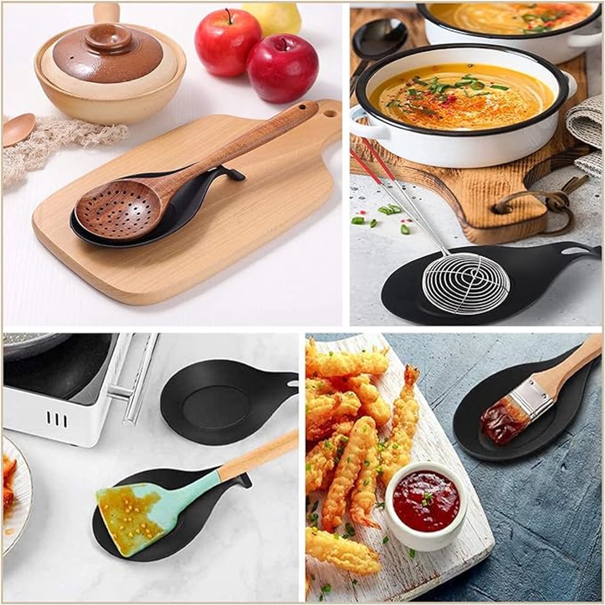 2 Pieces Matte Black Spoon Holder - Kitchen Home Spoon Holder - Silicone Spoon Holder - for kitchen, home, dining room, cutlery storage - Dishwasher safe — image 4