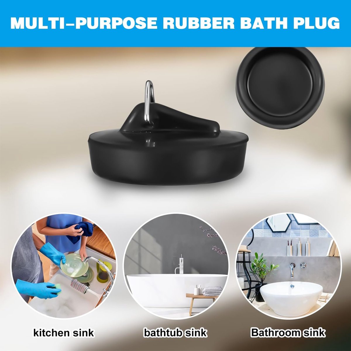 2-Pack Drain Plug - Sink Plug - Bath Plug for Home - Universal Plug Set - Diameter 42-45 mm - For Sinks - Kitchen Sink Plug Chain - Black โ image 5