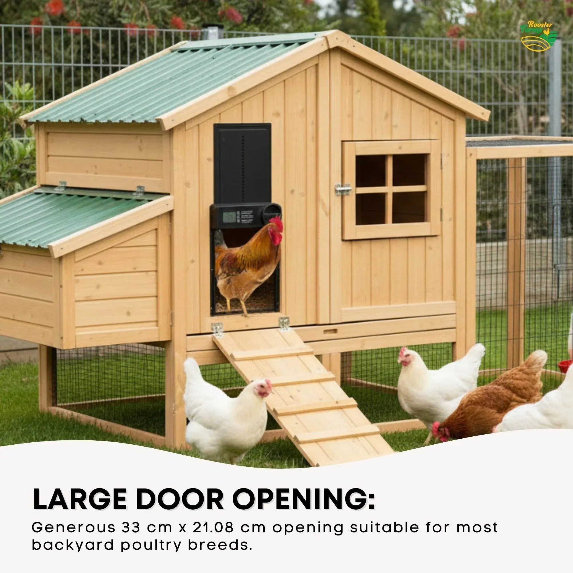 Rooster Farms Automatic Chicken Coop Door - Battery Timer Anti Pinch Safety — image 6