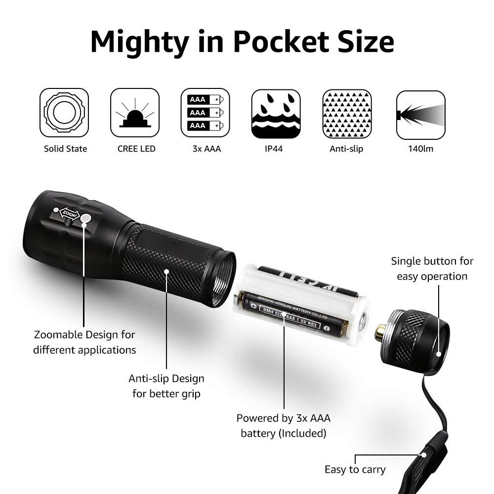 Compact Tactical LED Flashlight - Super Bright 160LM with Adjustable Zoom & Anti-Slip Grip โ image 3
