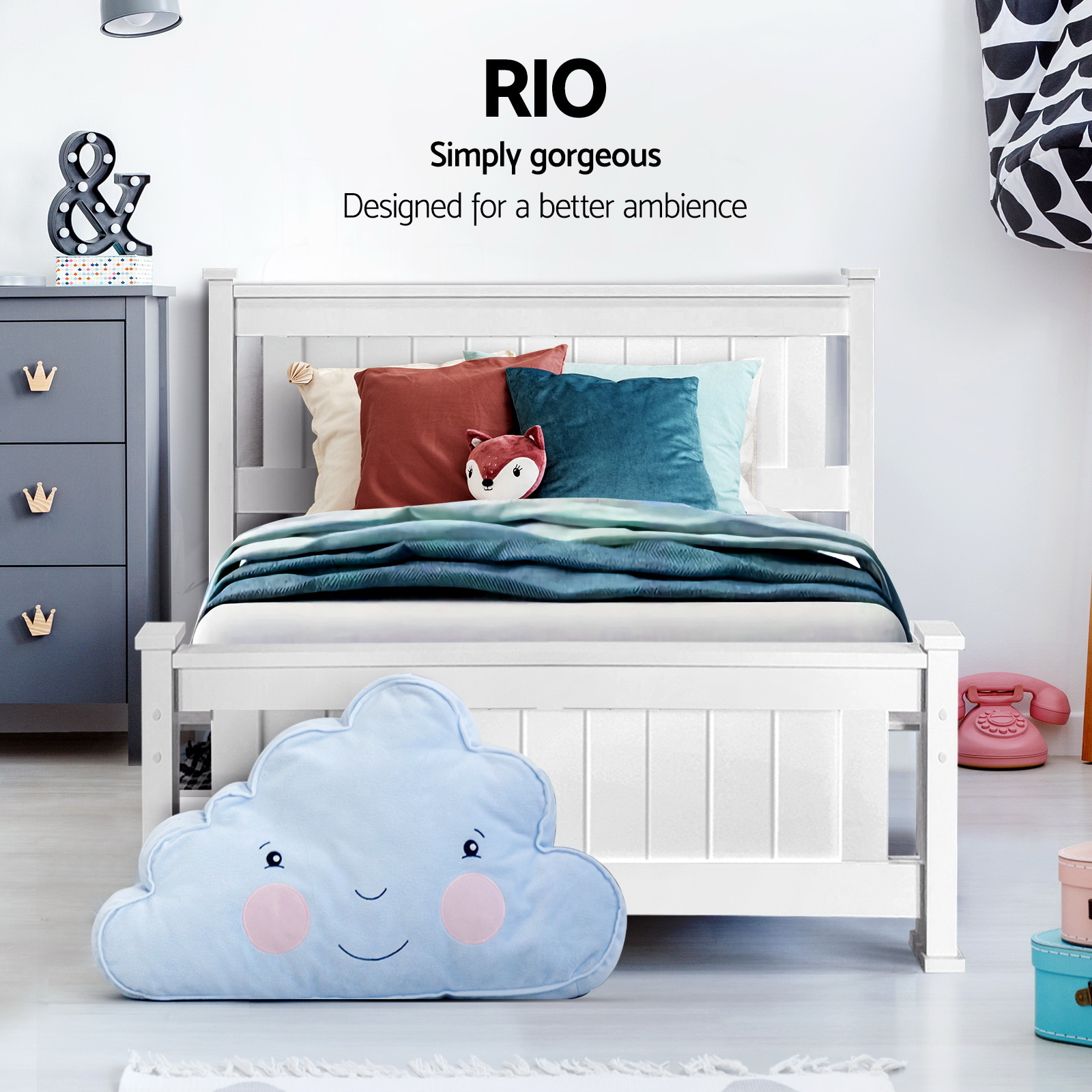 Artiss Bed Frame Single Size Wooden with 2 Drawers White RIO โ image 6