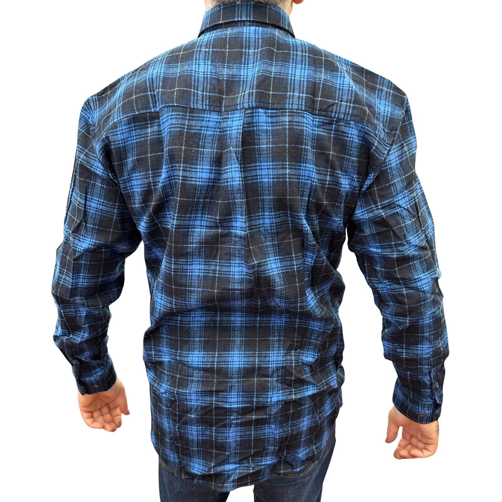 Mens Flannelette Long Sleeve Pullover Shirt 100% Cotton Flannel - Half Placket - Blue — image 4