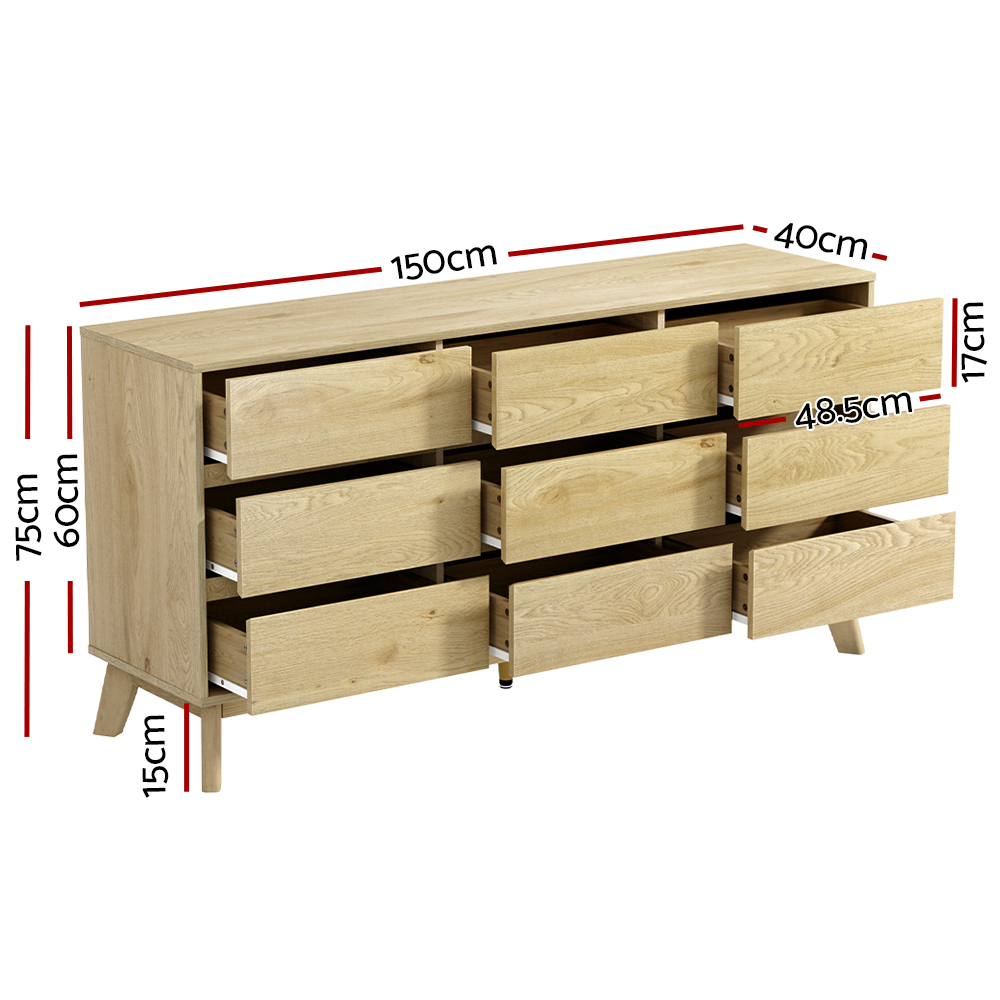 Artiss 9 Chest of Drawers Tallboy Cabinet - XAVI Pine — image 4