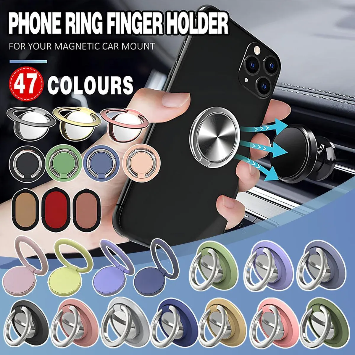 Iring Phone Ring Finger Holder Stand Car Mount Hook For Iphone Ipad Mobile Grip - D- Silver — image 2