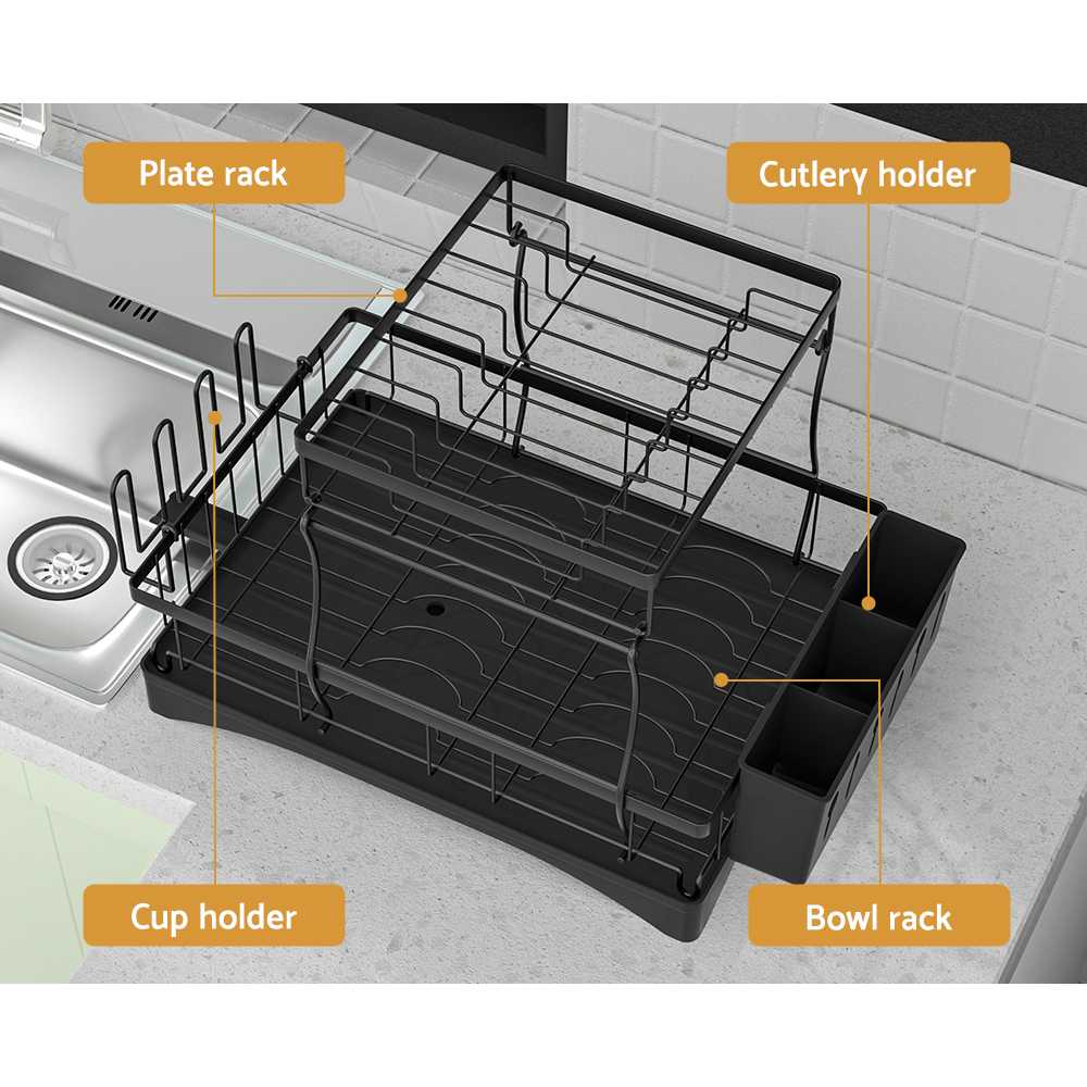 Cefito Dish Rack Expandable Drying Drainer Cutlery Holder Tray Kitchen 2 Tiers — image 4